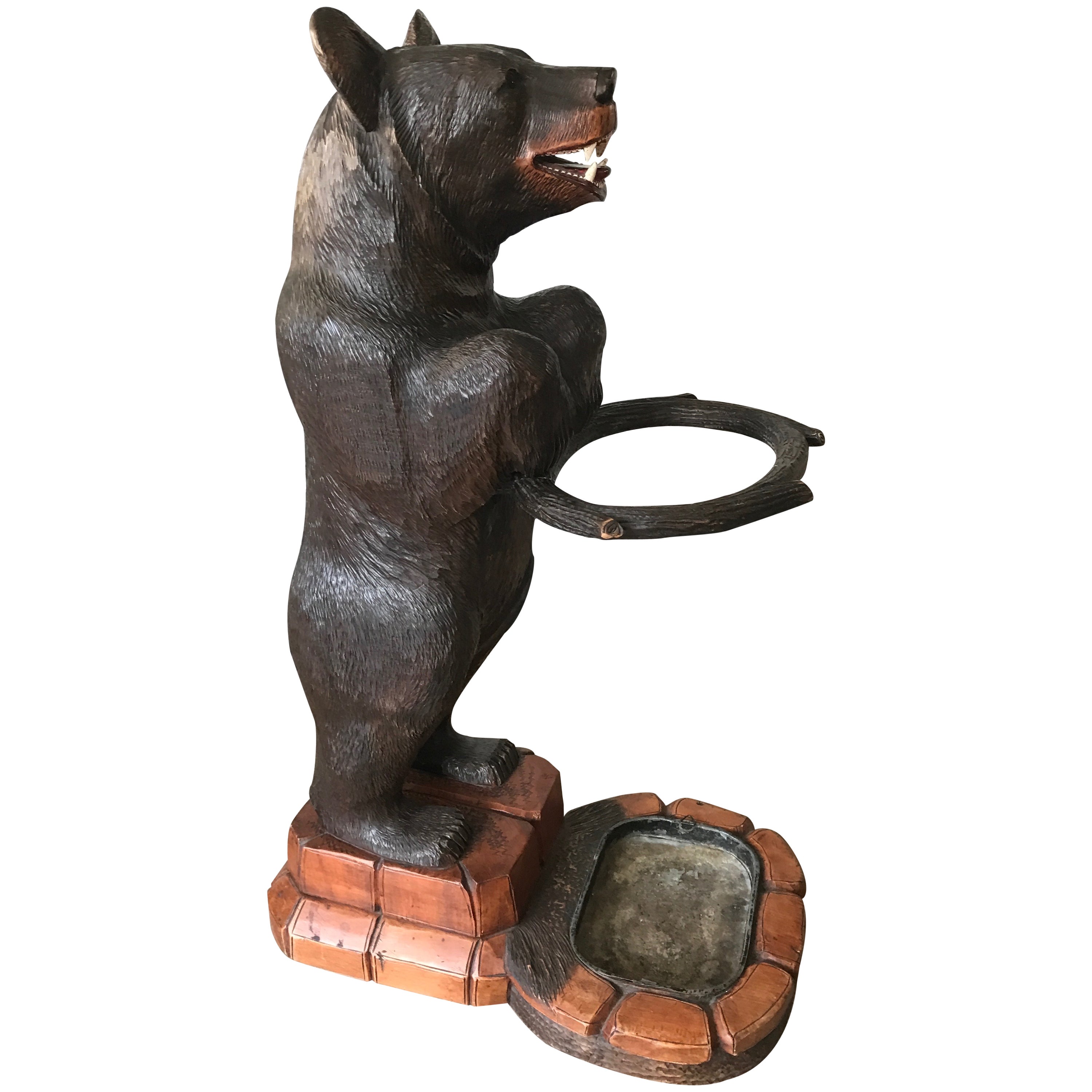 Antique Black Forest Carved Wood Bear Umbrella Stand Swiss 1900 at 1stDibs
