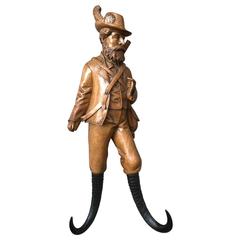 Antique and Hand-Carved Black Forest Hunter as Whip Hooks for Wall Mounting 10
