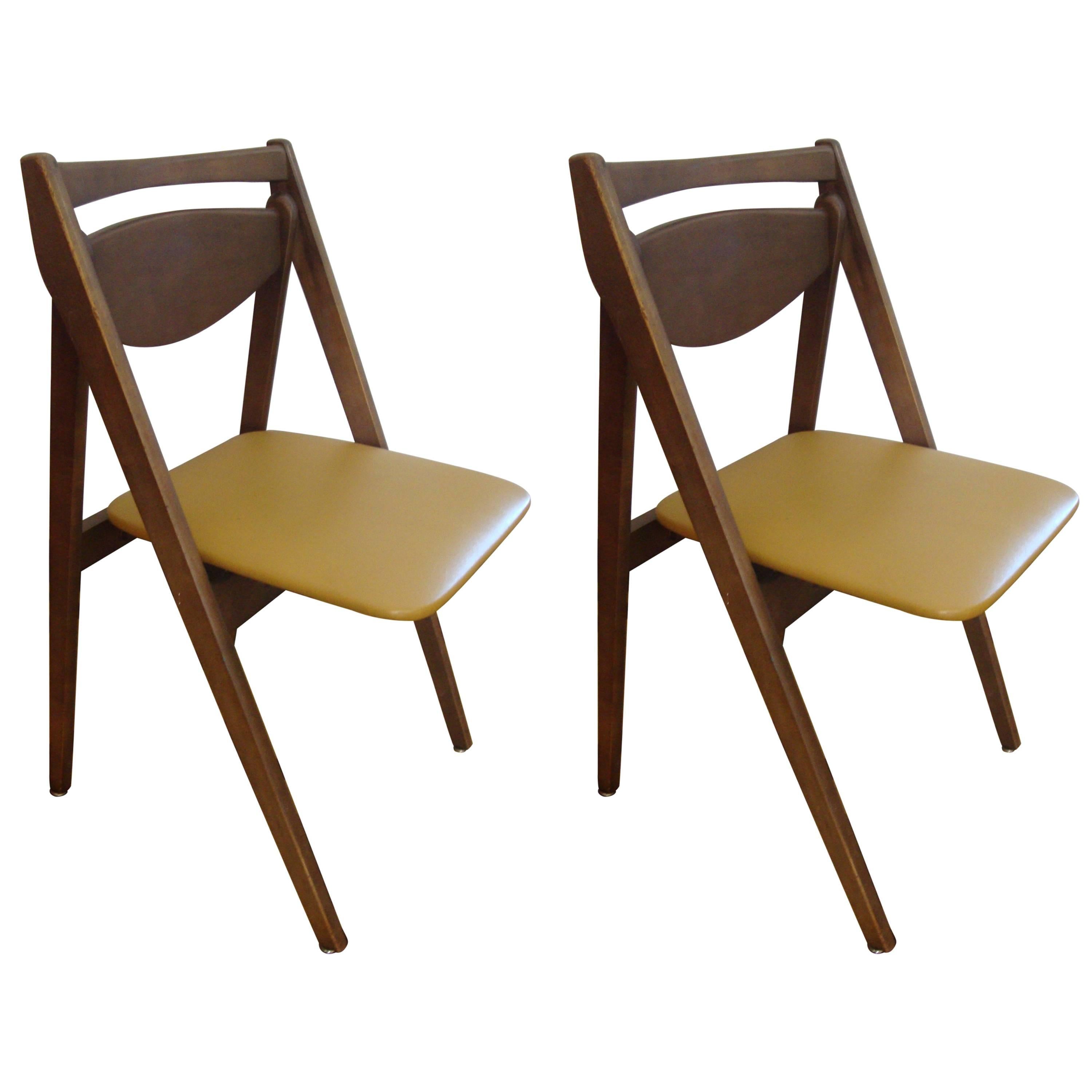 Fantastic Pair of 1950s Stakmore Leather and Walnut Folding Chairs