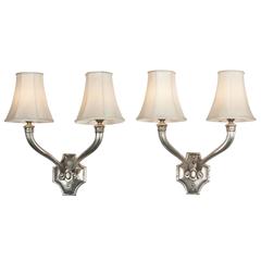 Pair of Nickel Two-Arm Sconces, French, 1940s 11
