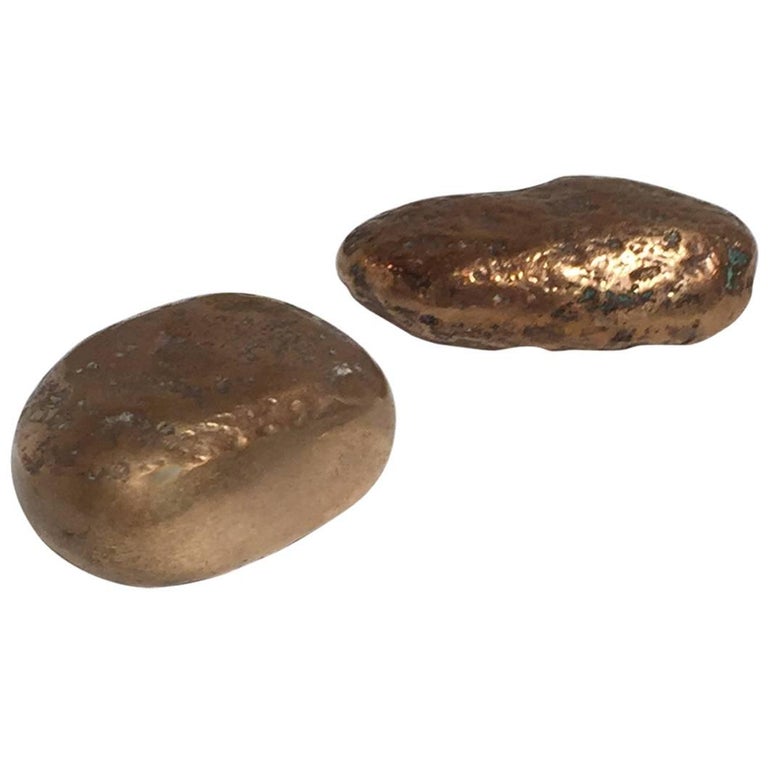 Two Brutalist Solid Patinated Bronze Paperweights by Monique Gerber For Sale