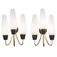 Pair of Three-Arm Frosted Glass Wall Sconces 4