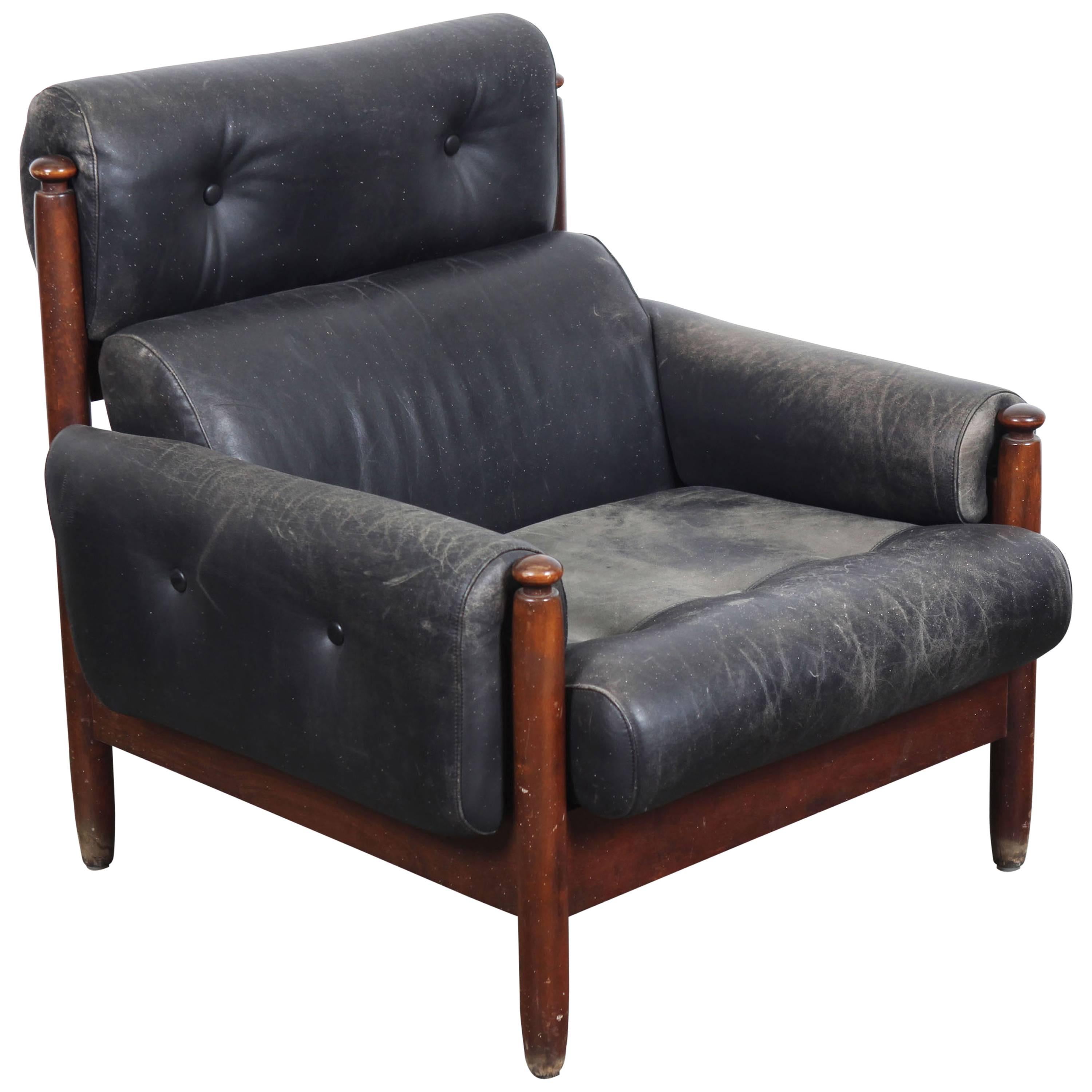 Mid-Century Modern Black Leather Lounge Chair at 1stDibs