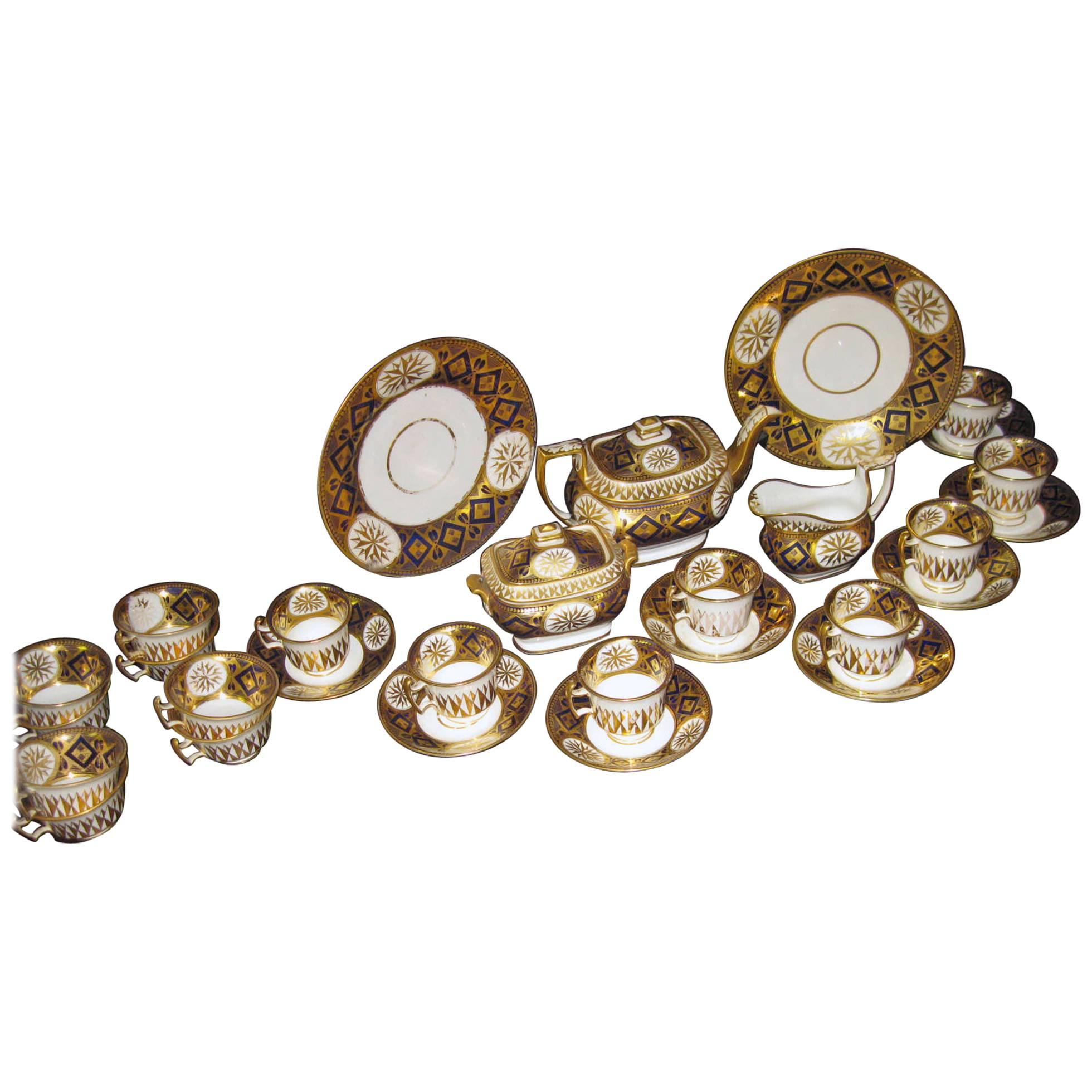 19th Century Cobalt Blue and Gilt Porcelain English Teaset