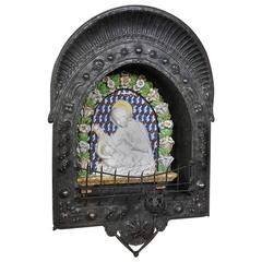 19th Century Italian Majolica Shrine in Cast Iron Frame