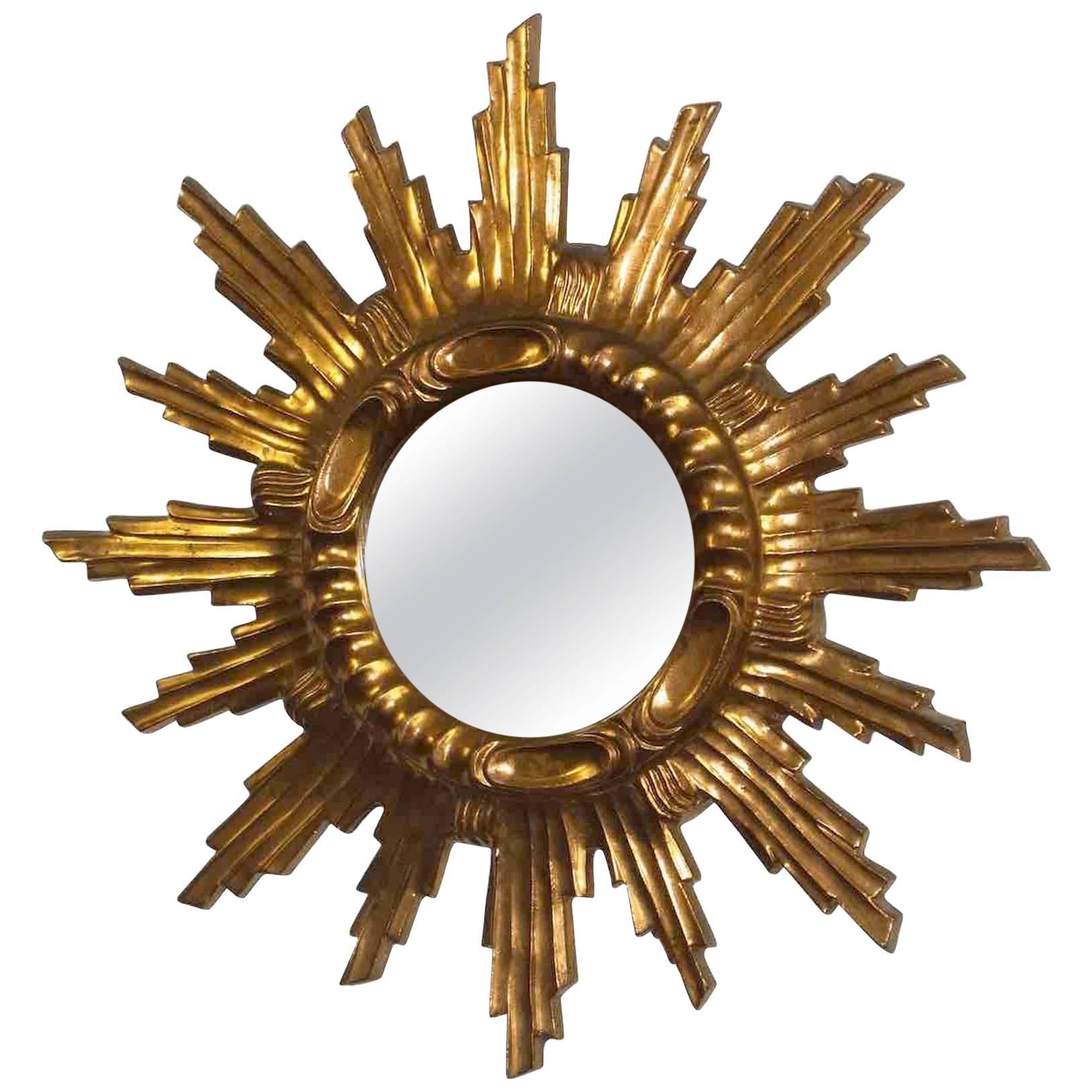 Starburst Sunburst Gilded Wood and Composition Mirror, Italy