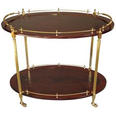 French Wood Mahogany and Brass Bar Tea Cart