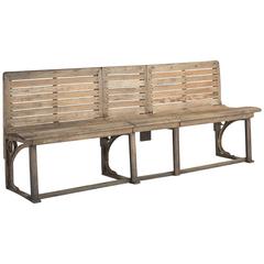 Antique Pine and Iron Train Depot Bench, circa 1890