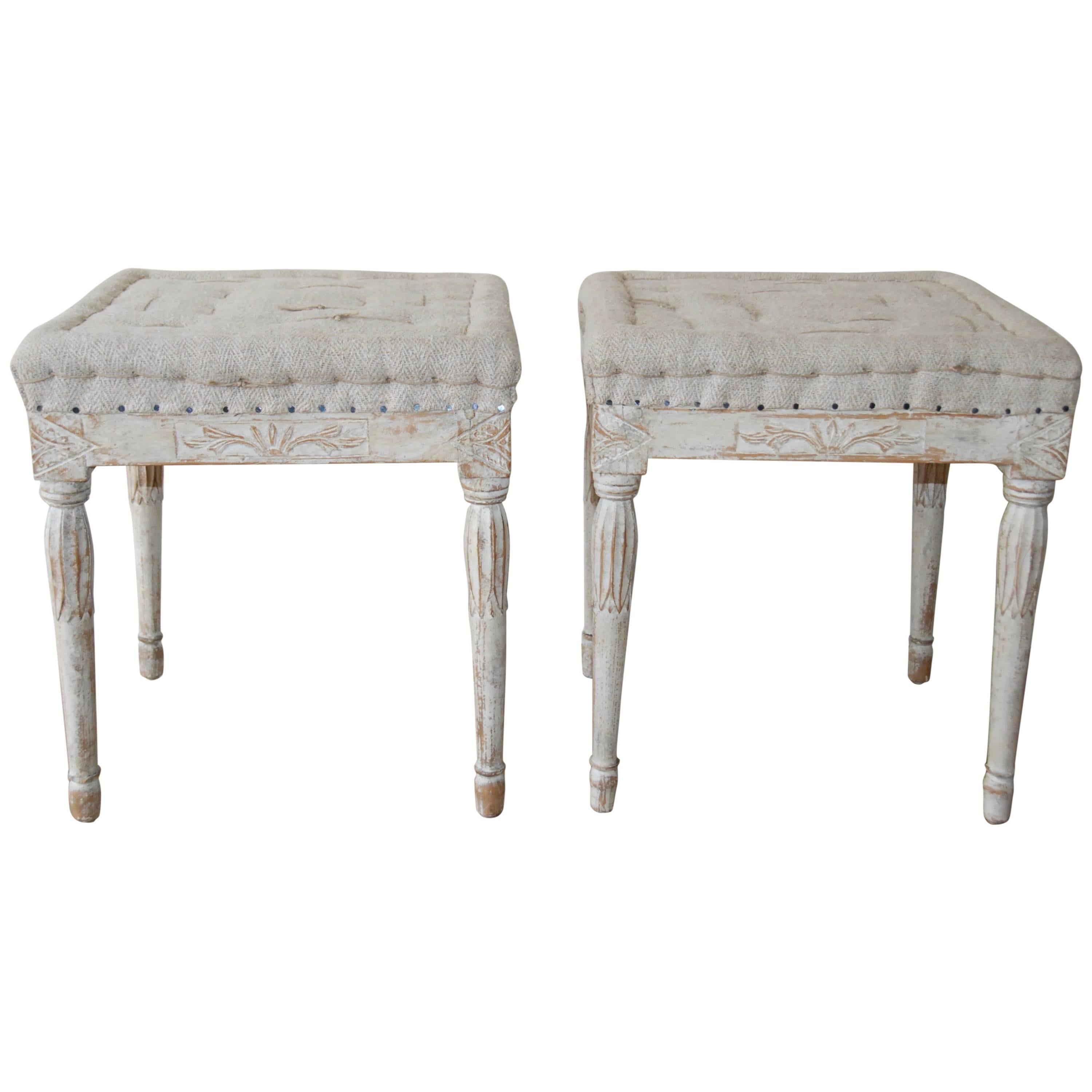 Signed Pair of Swedish Period Gustavian Stools For Sale