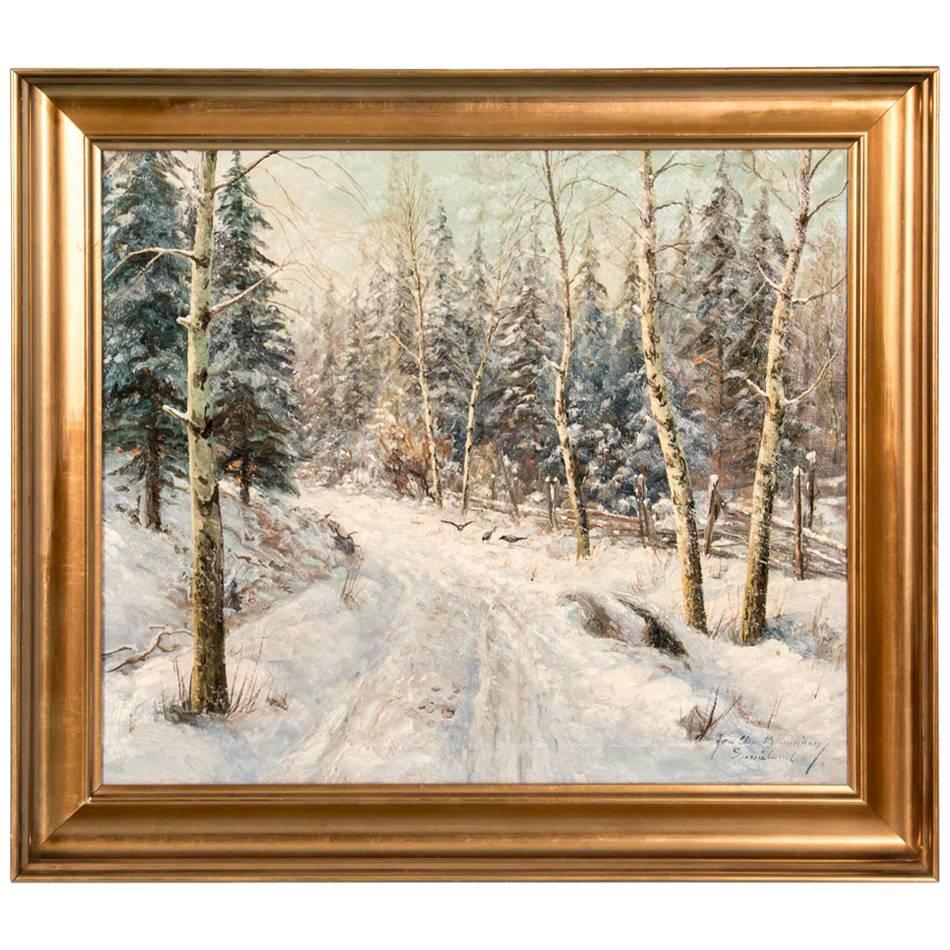 Original Winter Landscape Oil Painting Signed Jens Chr. Bennedsen