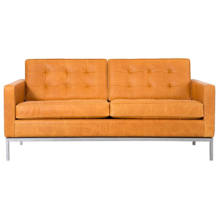 Florence Knoll Leather Settee For Sale