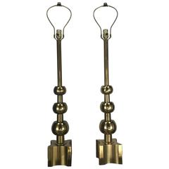 Pair of Brass Table Lamps Attributed Tommi Parzinger, 1970s by Stiffel