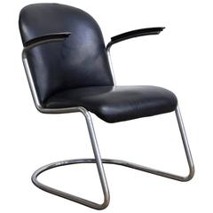 1935, W.H. Gispen, by Gispen Culemborg, 413 Easy Chair in Original Black Vinyl