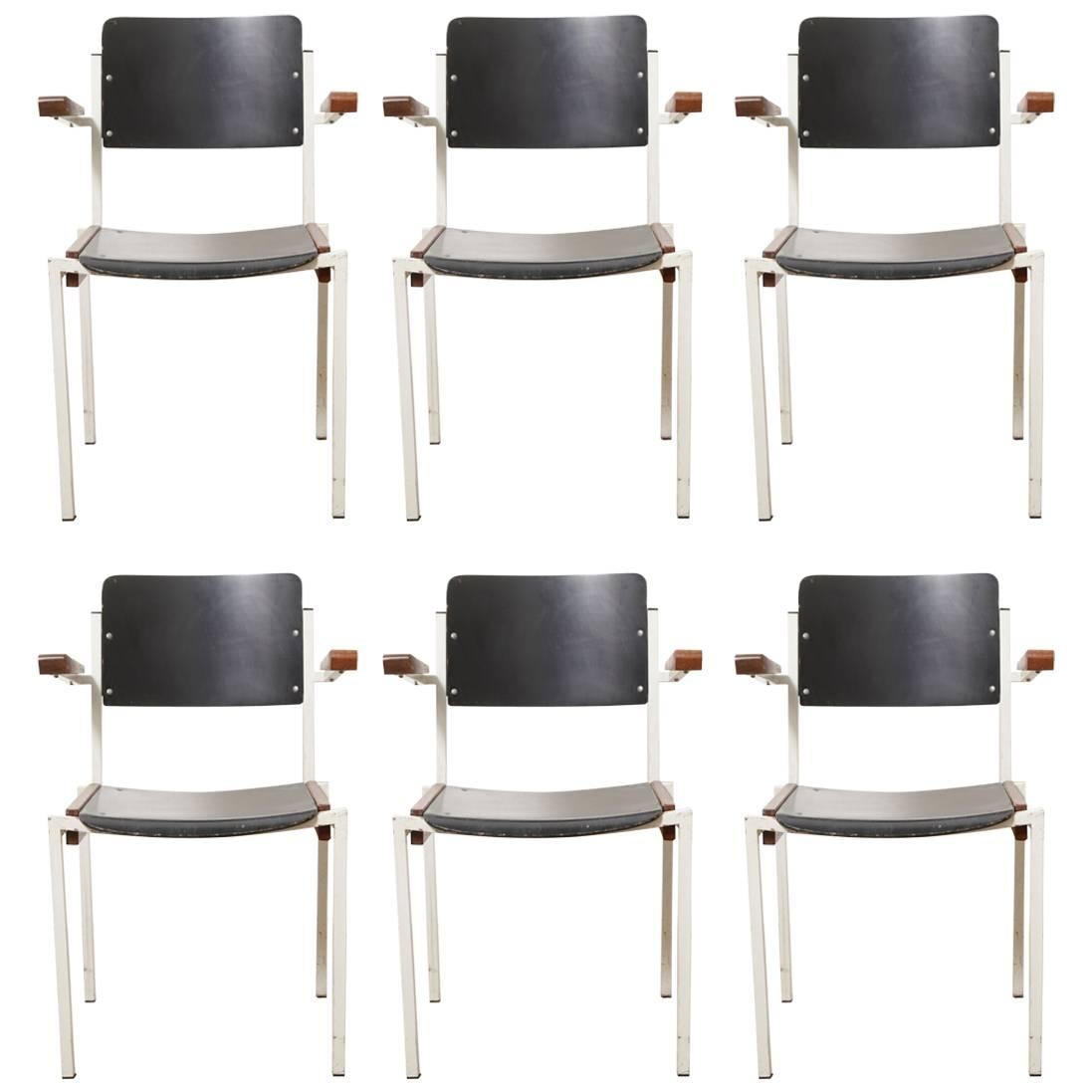 Set of Six Industrial Stacking Armchairs Designed by W Gispen for Riemersma