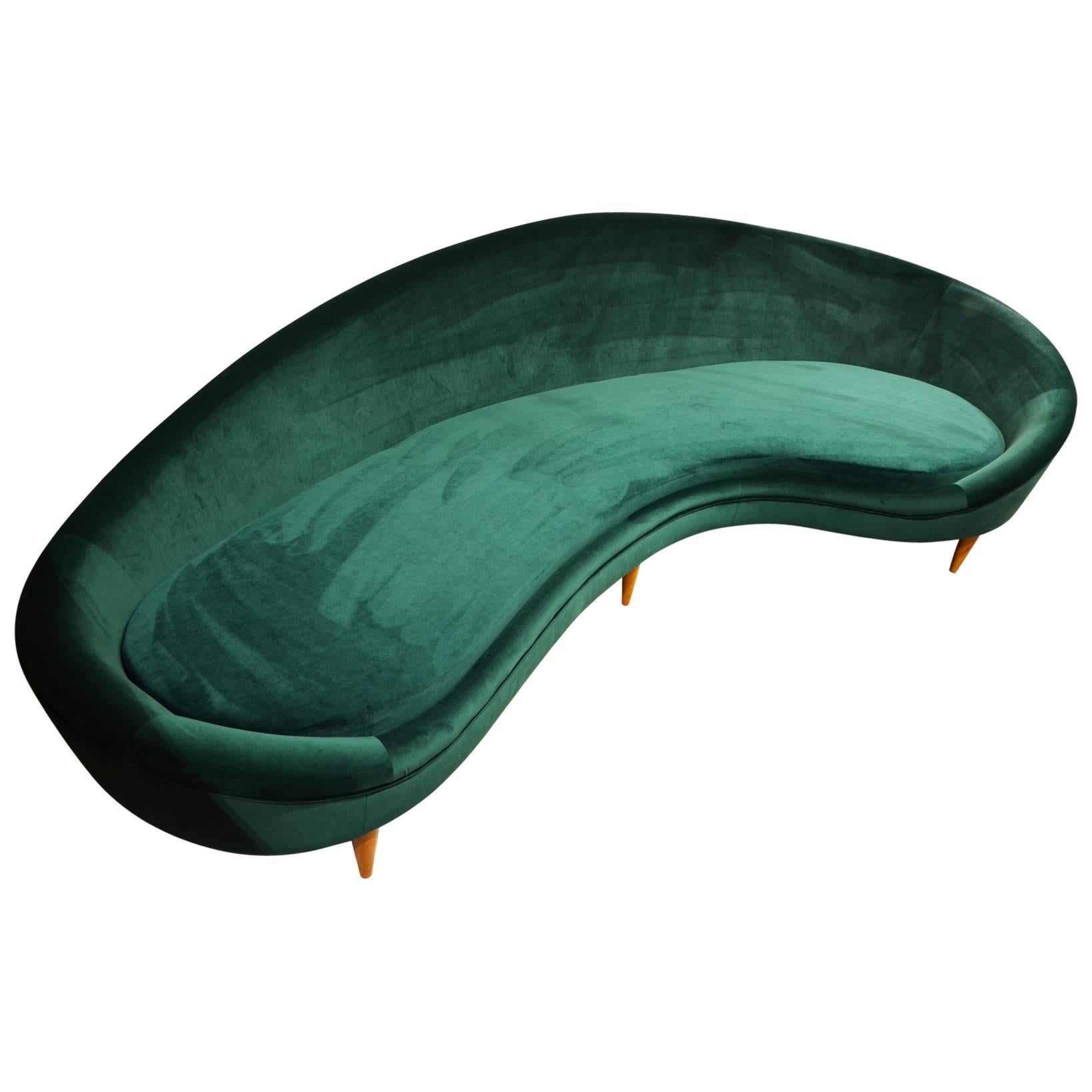 Huge Italian Green Velvet Sofa in the Style of Paolo Buffa