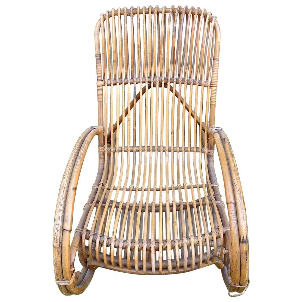 Beautiful Wicker Rocking Chair by Audoux Minet, circa 1960