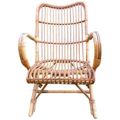 Beautiful Wicker Armchair by Audoux Minet, circa 1960