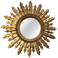 Beautiful Sunburst Gilded Wood Mirror Vintage, France