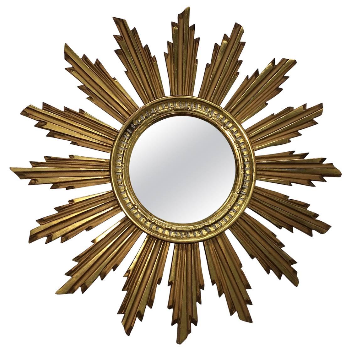 Vintage Snowflake Starburst Giltwood Mirror, France For Sale