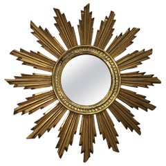 Vintage Snowflake Starburst Giltwood Mirror, France