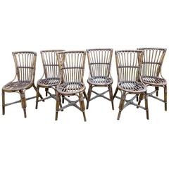 Beautiful Set of Six Wicker Chair by Audoux Minet, circa 1970