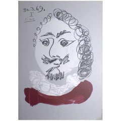 Vintage Picasso's Imaginary Portrait Signed and Dated Original Lithograph, France, 1969