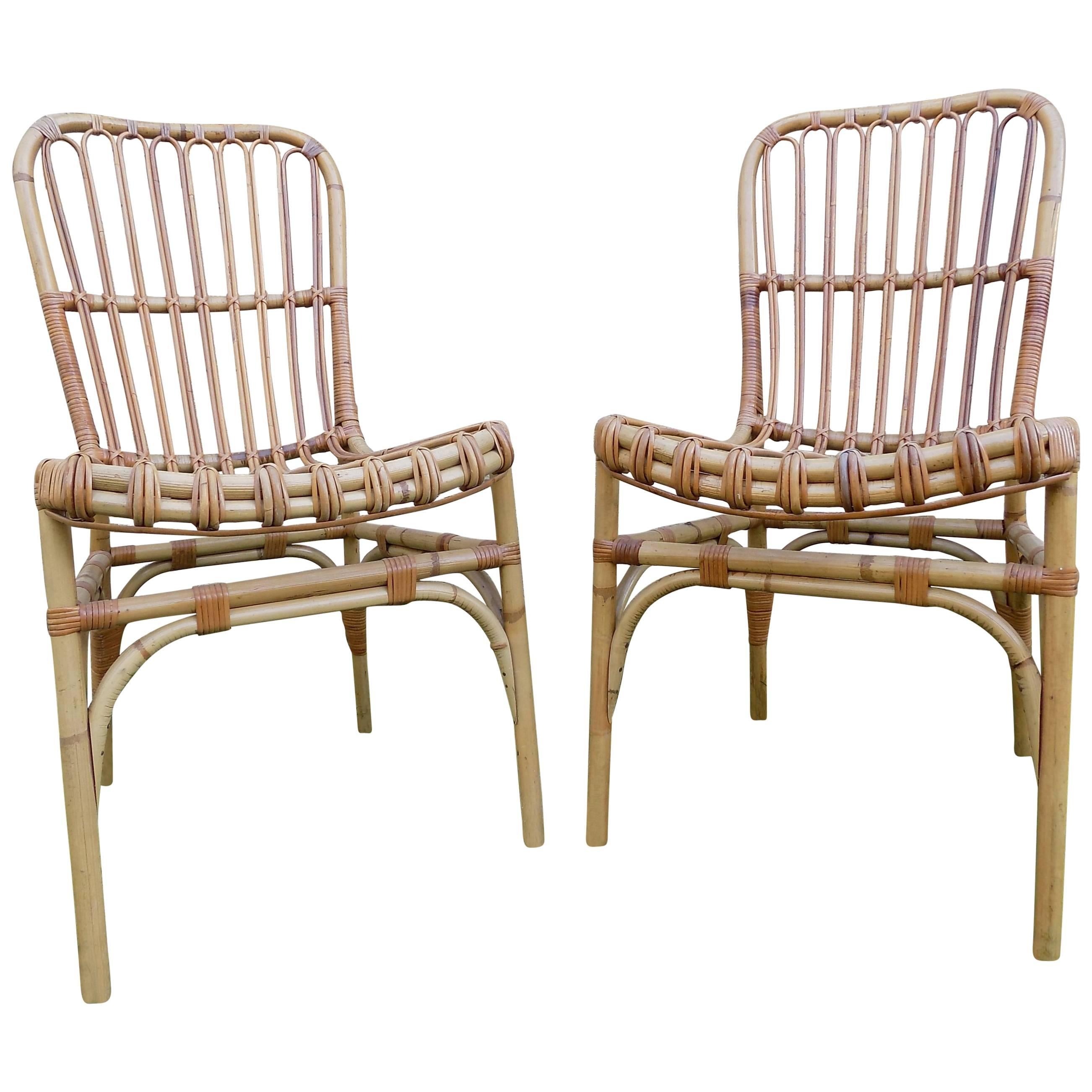 Beautiful Pair of Wicker Chair by Audoux Minet, circa 1960 For Sale
