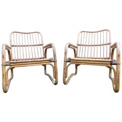 Beautiful Pair of Wicker Armchair by Audoux Minet, circa 1960