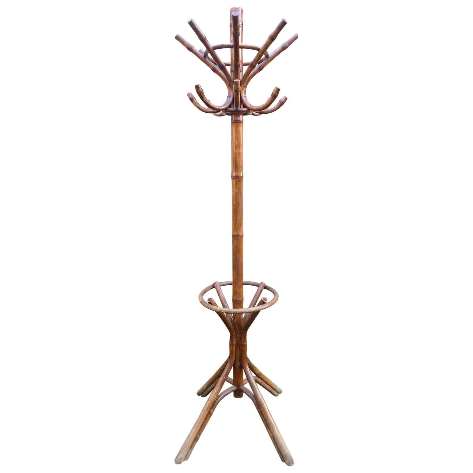 Beautiful Wicker Coat Stand by Audoux Minet, circa 1960 For Sale