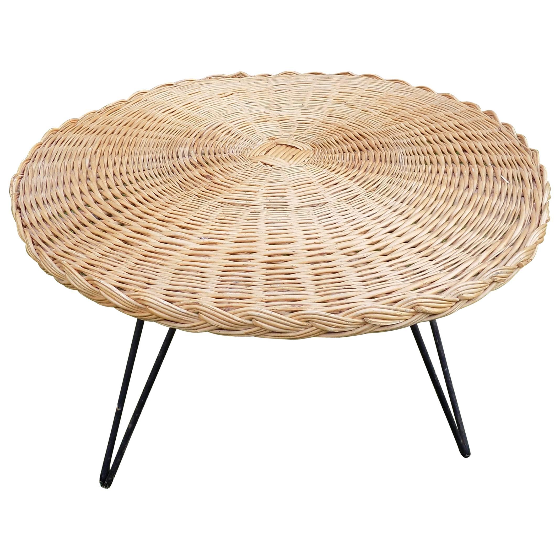 Beautiful Wicker Coffee Table by Audoux Minet, circa 1960