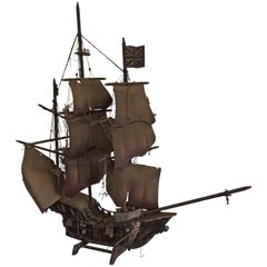 Antique Folk Art Model Galleon Mayflower Plymouth 1620 American Pilgrim Fathers