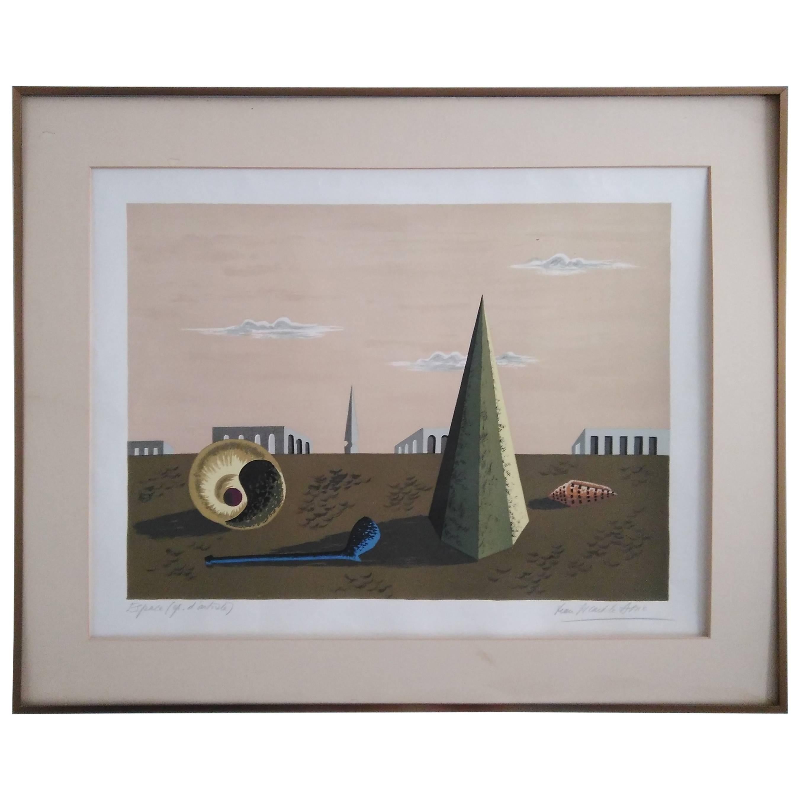 Surrealist Chirico Inspired Etching by Jean Picart Le Doux, France, 1950 For Sale