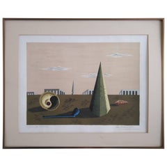 Retro Surrealist Chirico Inspired Etching by Jean Picart Le Doux, France, 1950