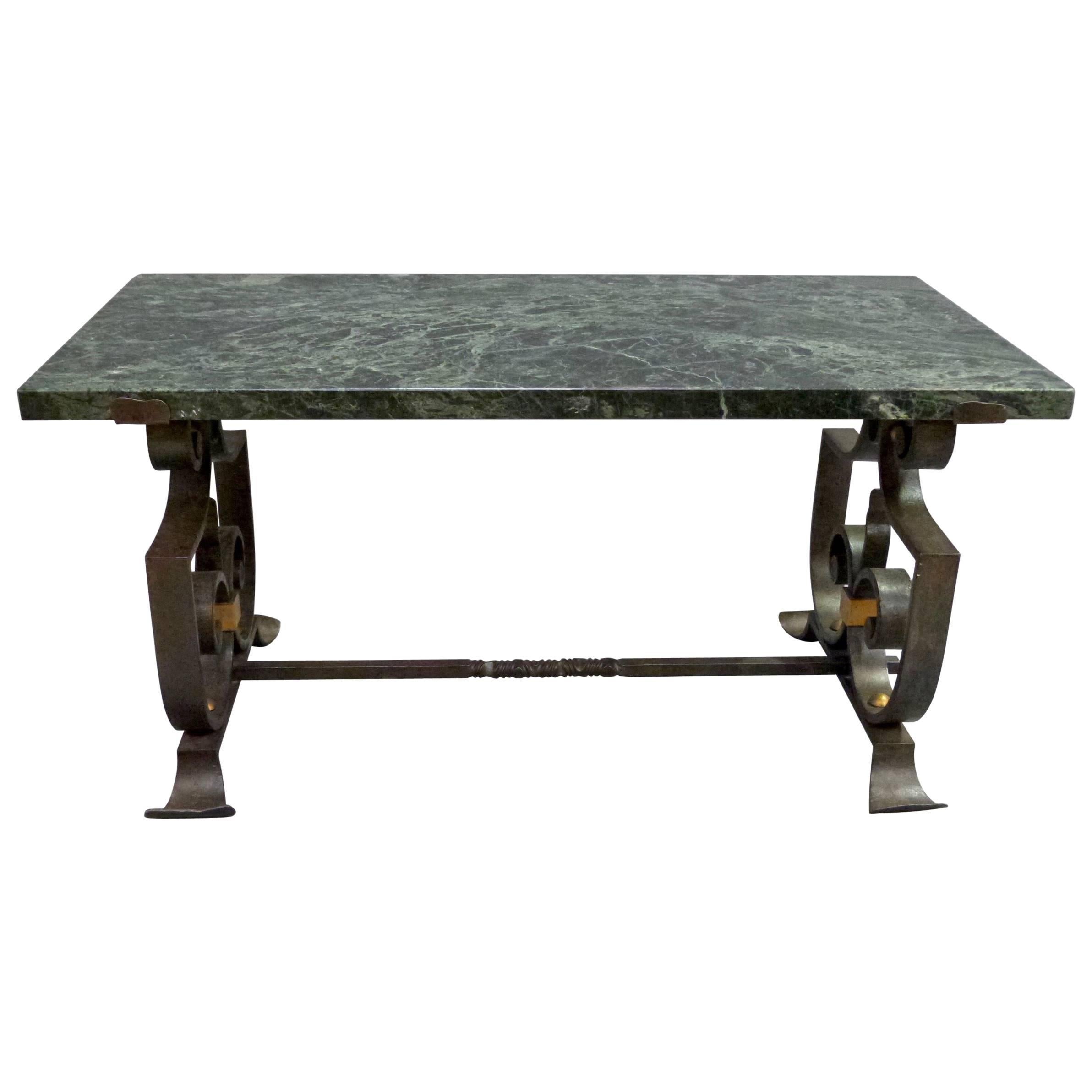 Wrought Iron and Marble Coffee Table For Sale