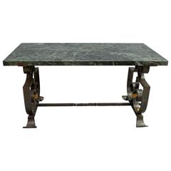 Wrought Iron and Marble Coffee Table