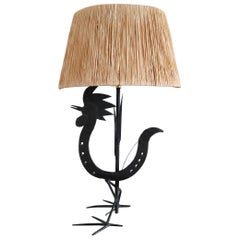Whimsical Wrought Iron Rooster Shaped Table Lamp, France, 1950s
