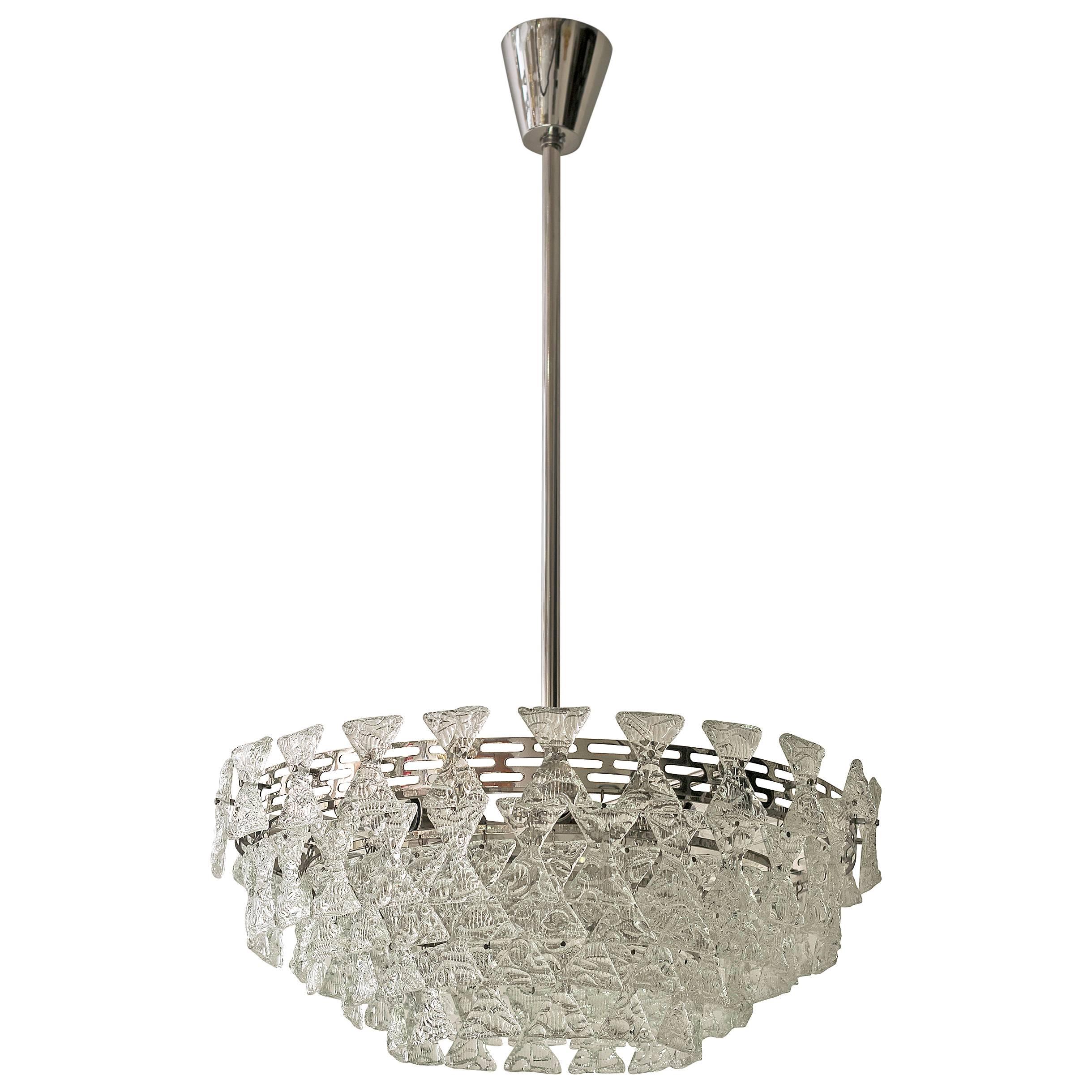 Rare Kalmar Chandelier with Textured Glass, circa 1960s For Sale