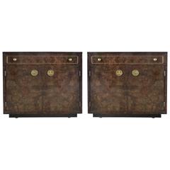 Mid-Century Modern Mastercraft Burl Wood and Brass Night Stands, Pair 4