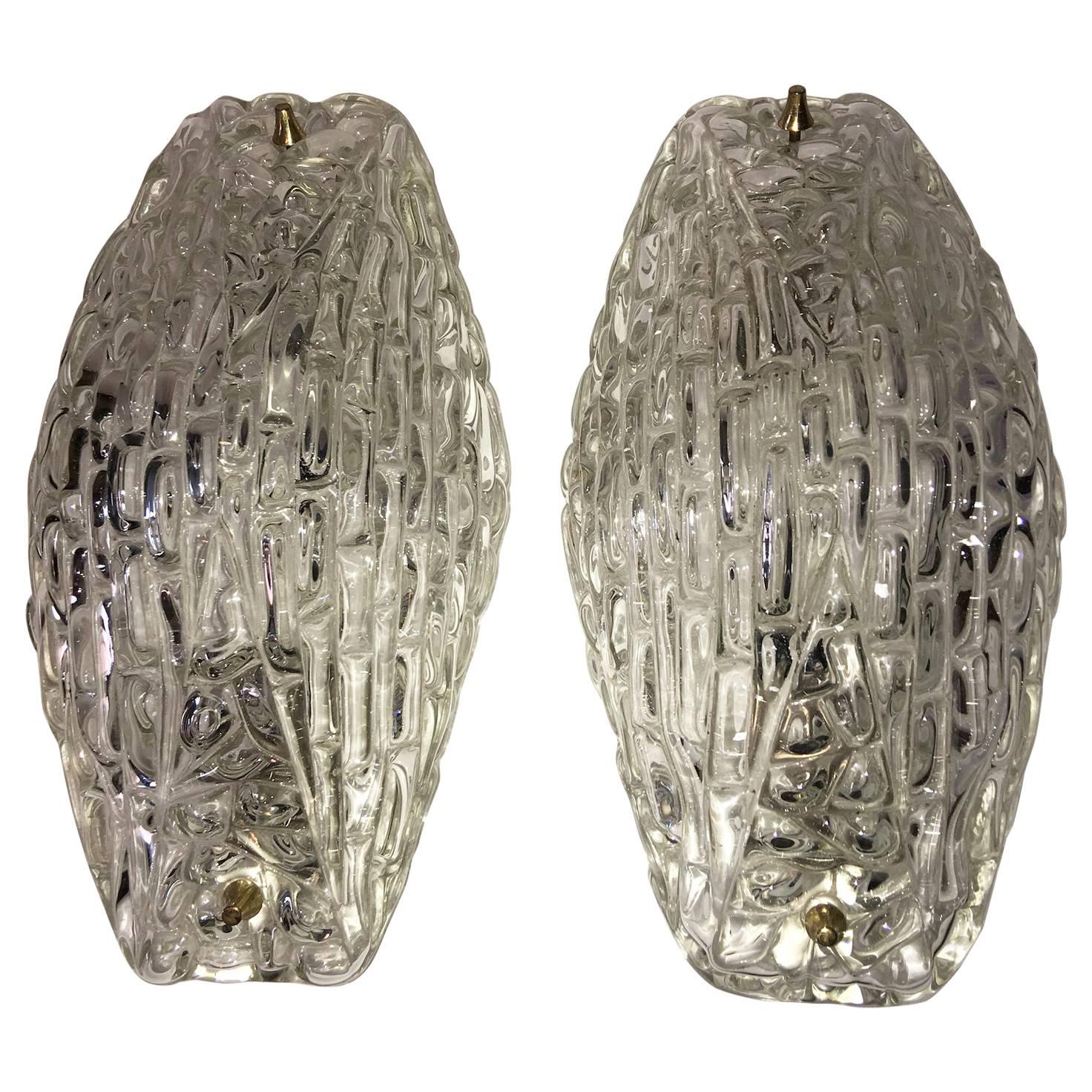 Pair of 1960s Textured Glass Sconces For Sale