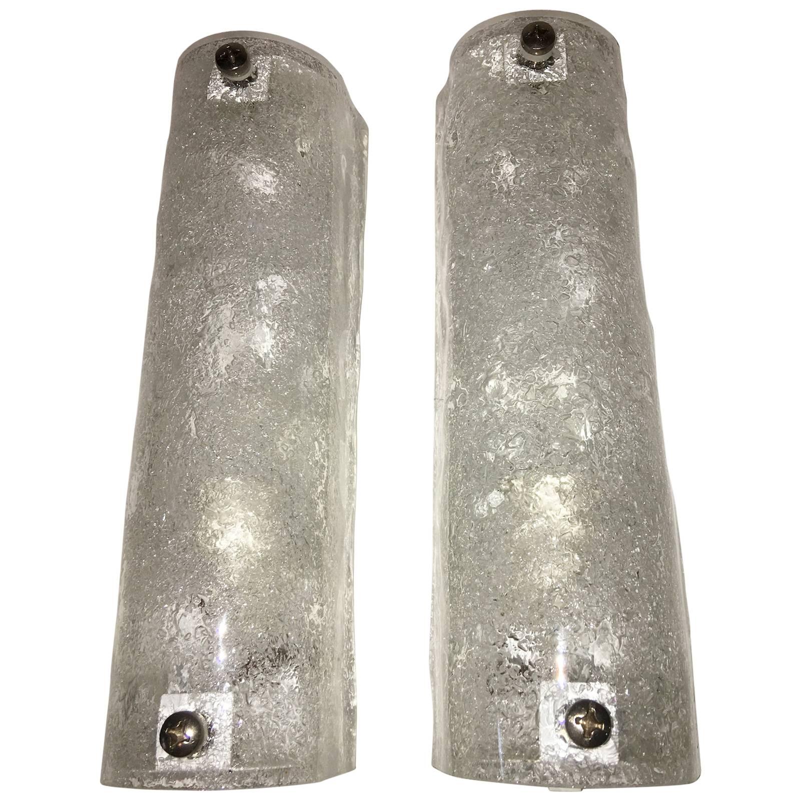 Pair of Ice Glass Vanity Sconces For Sale