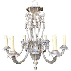 One of a Kind, Art Deco Fine Silvered Bronze Sculptured Pendant Light