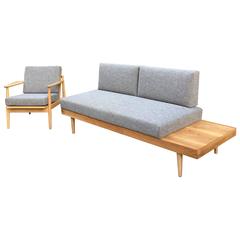 Minimal Mid-Century Modern Austrian Daybed Lounge Chair Living Room Set