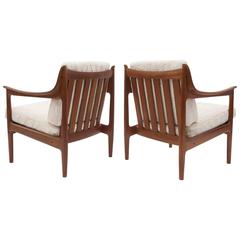 Pair of Vintage Low Scandinavian Modern Lounge Chairs in Lambswool Upholstery