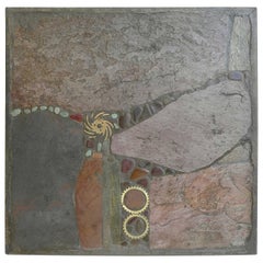 Vintage Paul Kingma Multicolored Slate and Stone Art Coffee Table