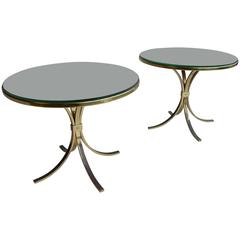 Pair of Italian Side Tables in Brass with Mirrored Top 1