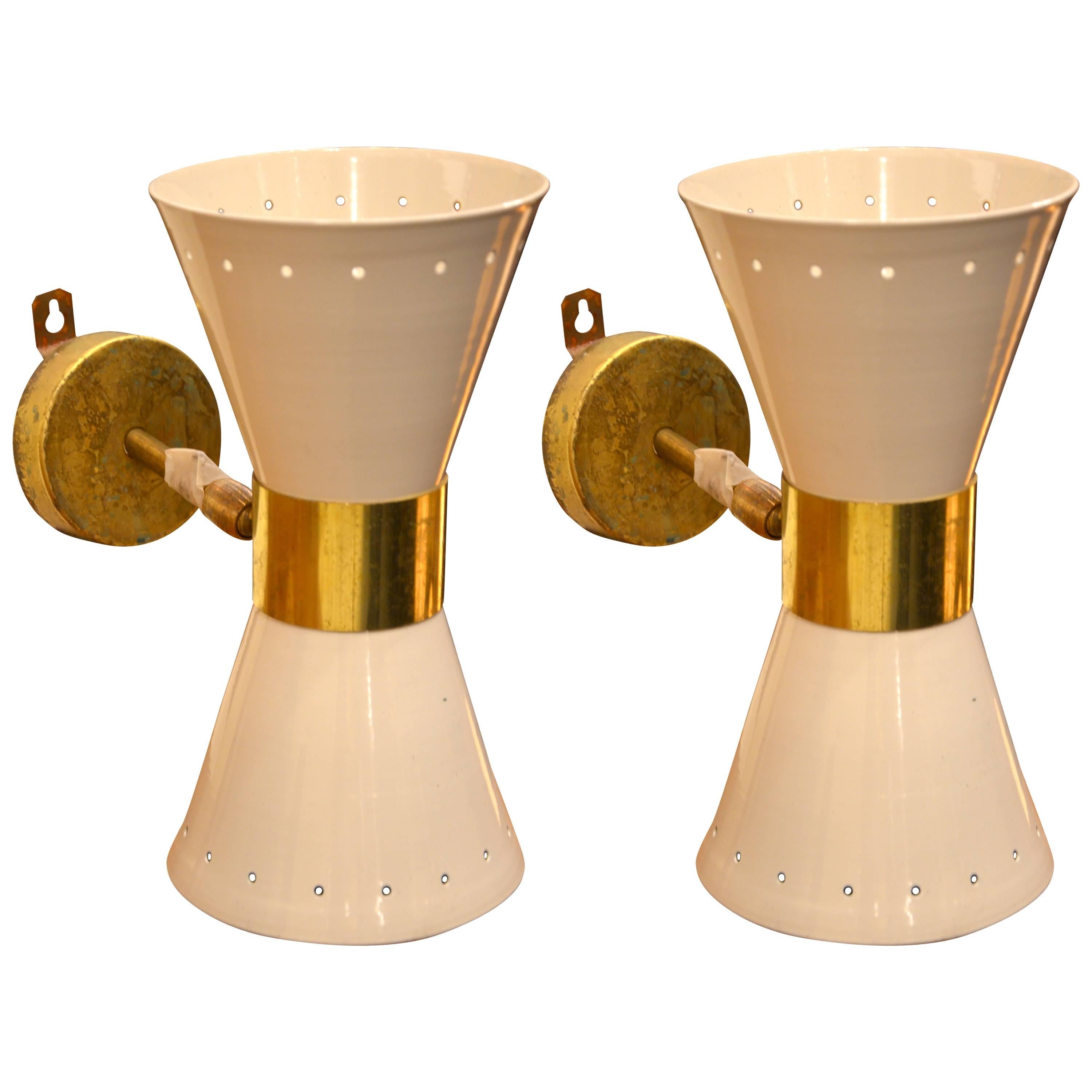 Pair Of  Italian Painted Metal And Brass Sconces  For Sale