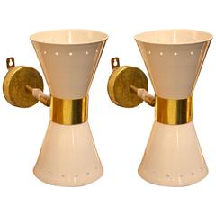 Pair Of  Italian Painted Metal And Brass Sconces 