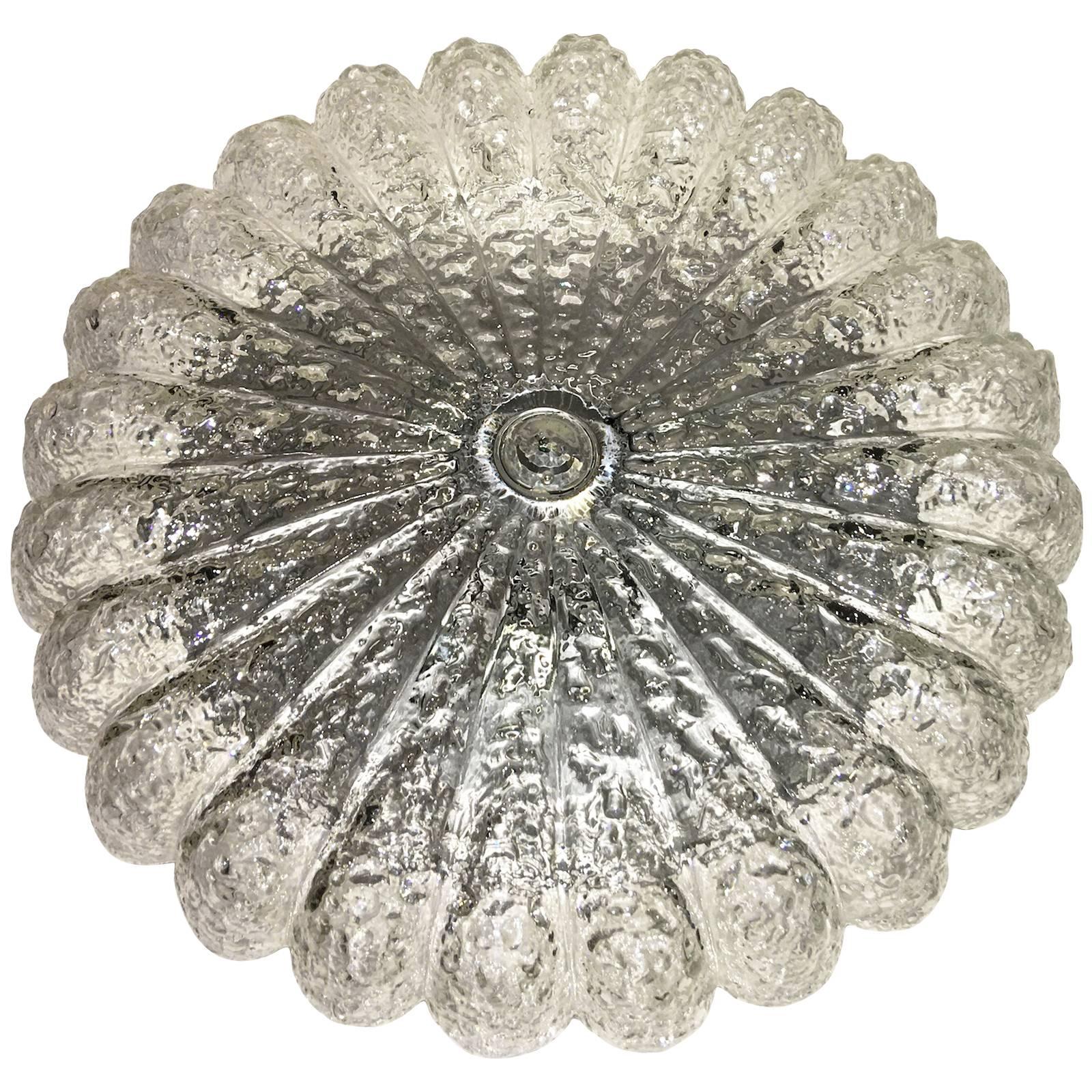 1960s Glass Flower Shape Flush Mount Chandelier For Sale