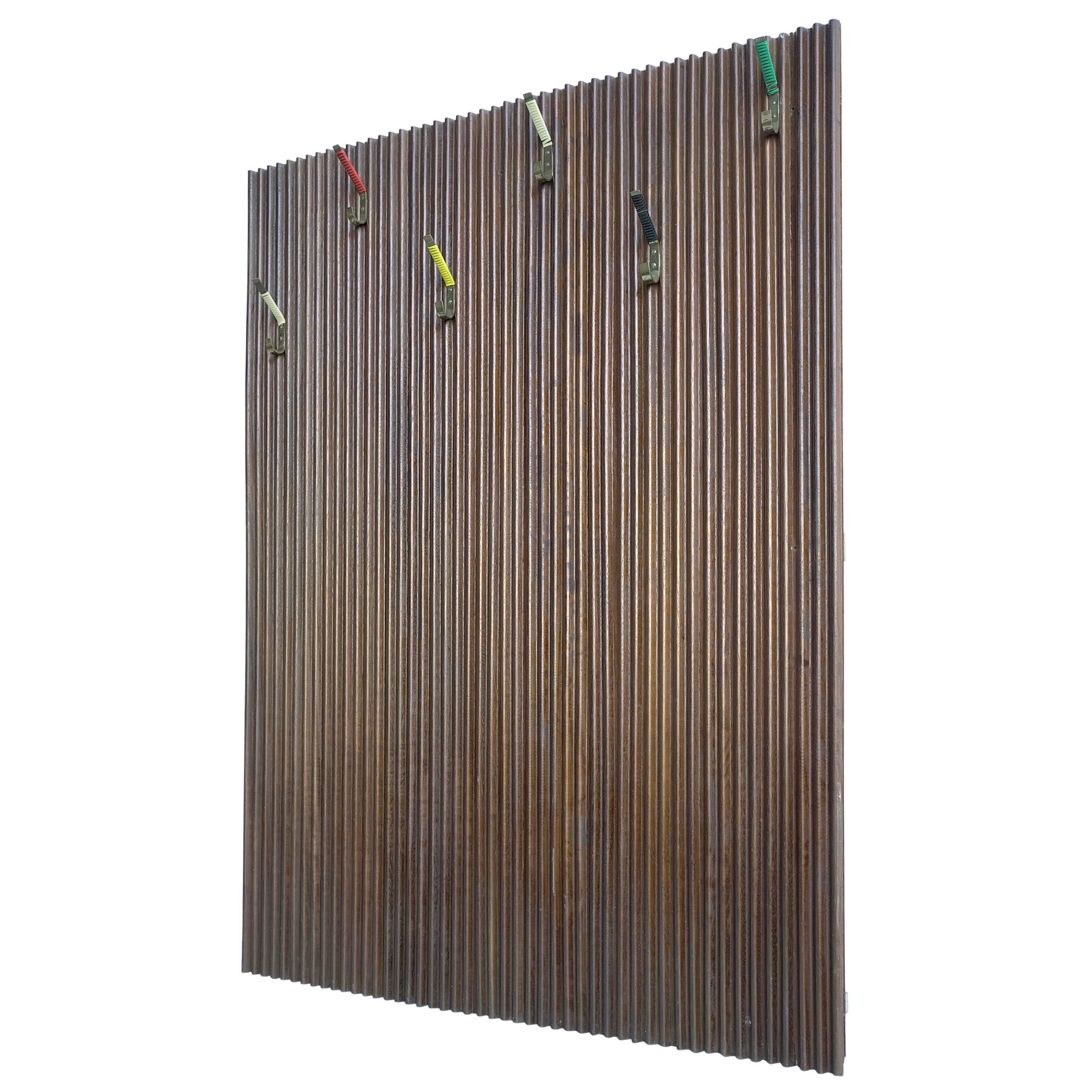 Large Italian Wall-Mounted Coat Rack with Colored Hooks in Brass