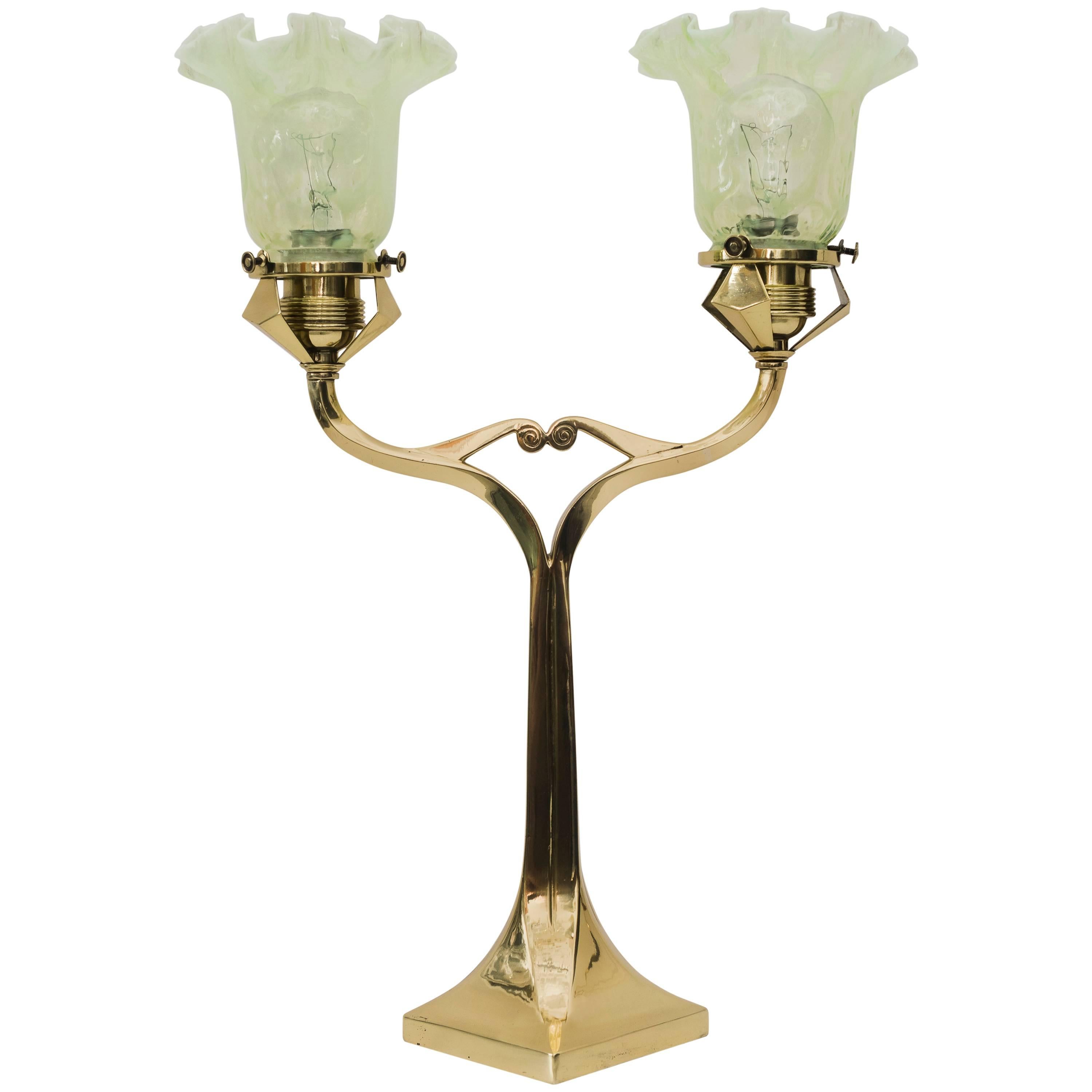 Rare Charming Solid Table Lamp with Beautiful Opaline Glass Shade For Sale